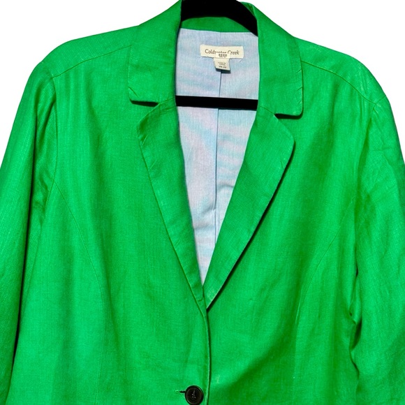 Coldwater Creek Bella 100% Linen Tie Sleeve Lightweight Green Blazer size 20-22 - Picture 2 of 11